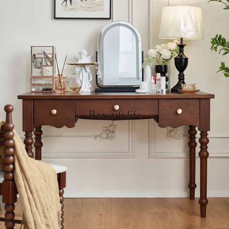 

French retro style all solid wood against the wall desk American medieval writing table red oak dressing table