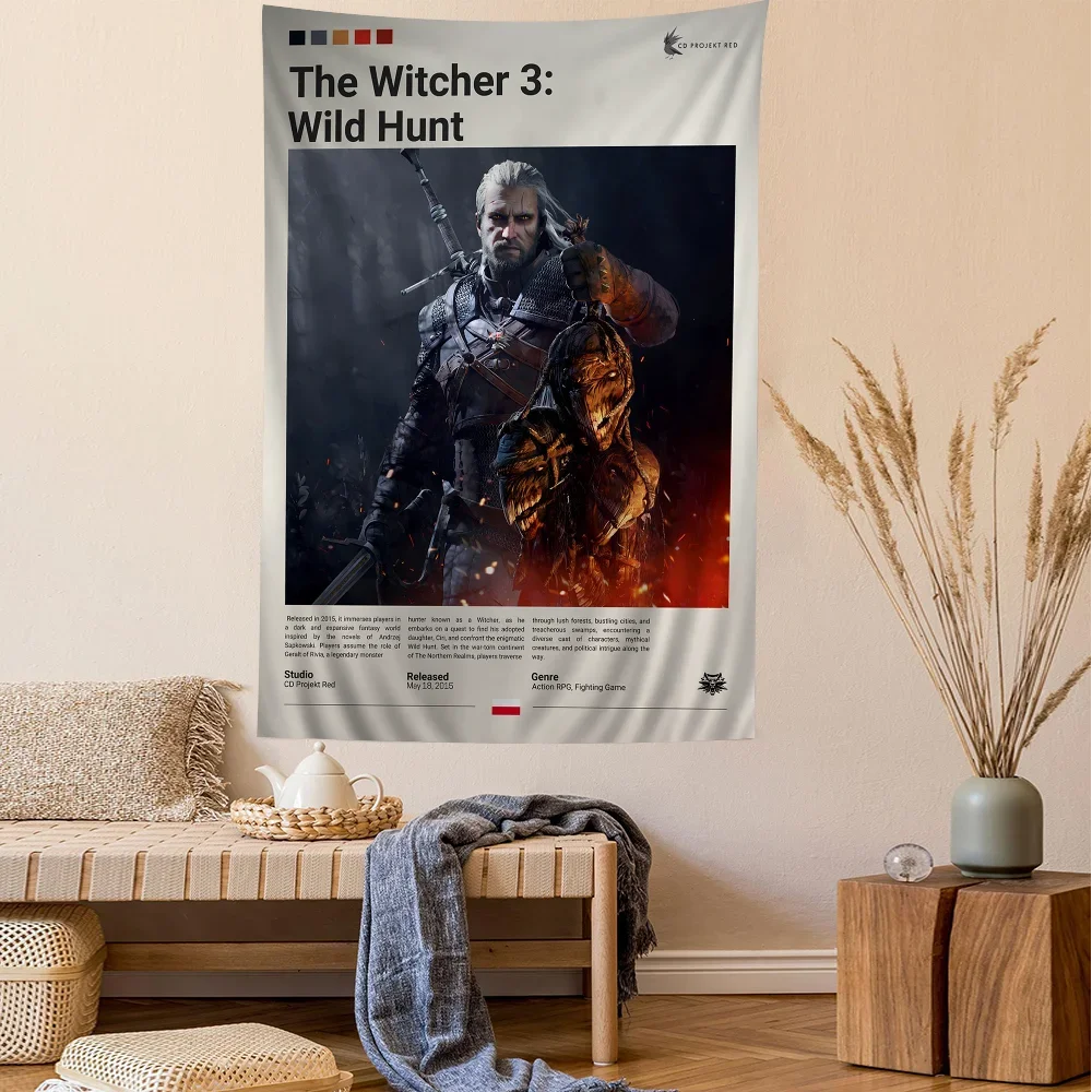 T-The W-Witchers 3 لعبة الكرتون نسيج البوهيمي جدار المفروشات ماندالا الجدار شنقا ورقة