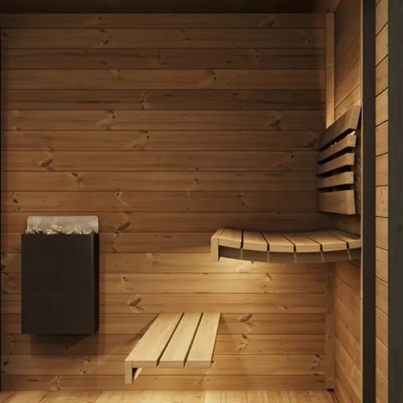 Customized 6 Person Hemlock Wood Outdoor Sauna with Electric Stove, Heating Control Panel for Villa and Park