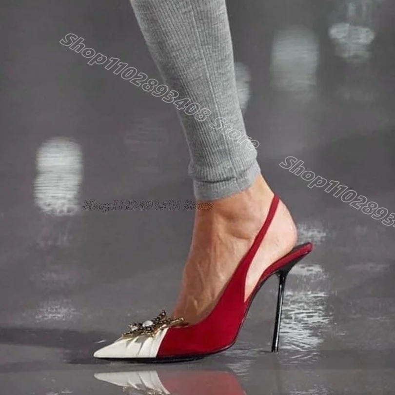 Red Star Decor Slingback Sandals Stiletto Pointed Toe Elastic Fashion Summer Party Design for Women Sandals Zapatos Para Mujere image 3