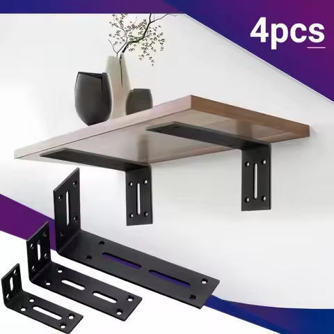 4pcs Black L-shaped 90 degree adjustable angle stand suitable for bookshelves kitchen shelves, display shelves, easy to install