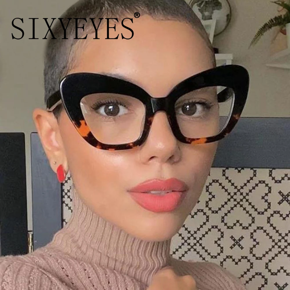 Cat Eye Anti Blue Light Eyewear Frame Women Oversized Vintage Clear Lens Leopard Eyeglasses Frame Computer Prescription Glasses