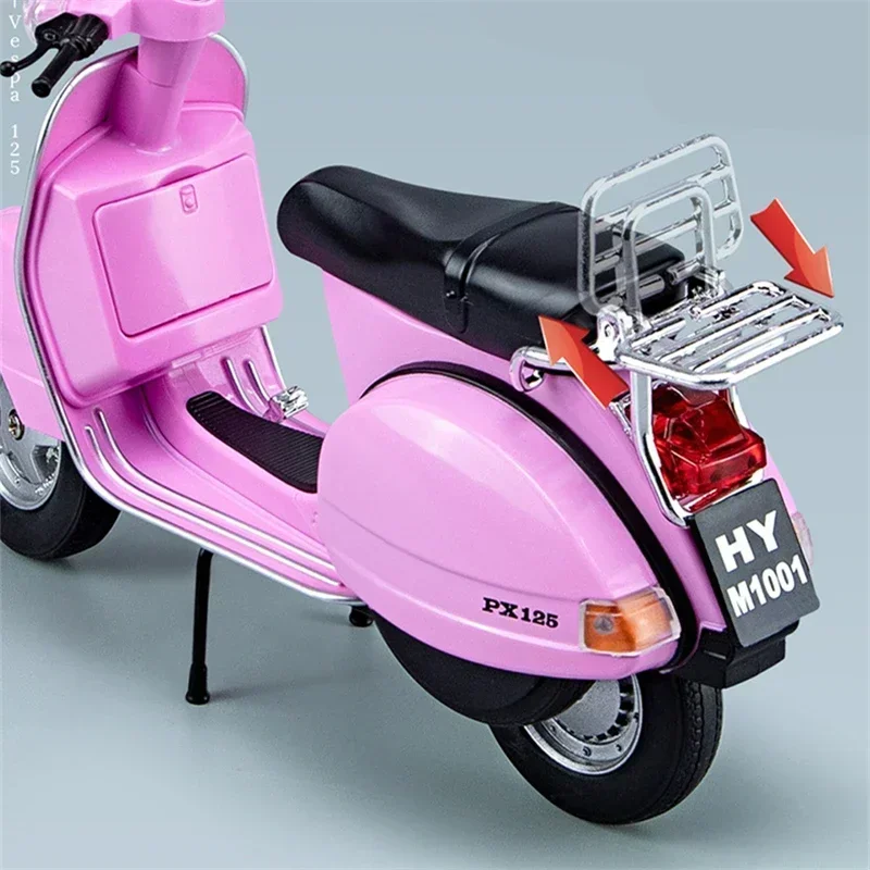 1:10 Vespa 125 Alloy Leisure Motorcycle Model Diecasts Metal Classic Motorcycle Model Simulation Sound and Light Childrens Gifts