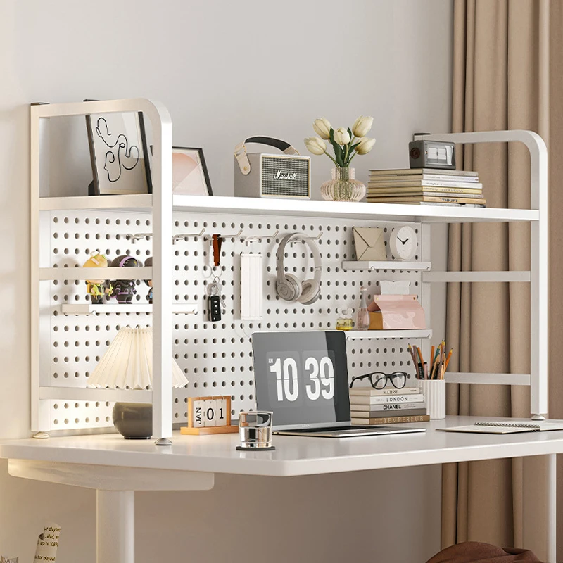 Bookshelf Table Hole Board Wrought Iron Desktop Shelving Dormitory Tiered Storage Rack Student Bookcase Computer Wire-wrap Board