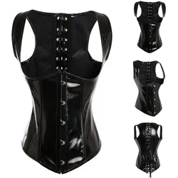 Sexy Mode Wetlook Pvc Faux Leer Gothic Bustier Korset Glanzende Pu Lingerie Body Shaper Met Bandjes Steampunk Basque