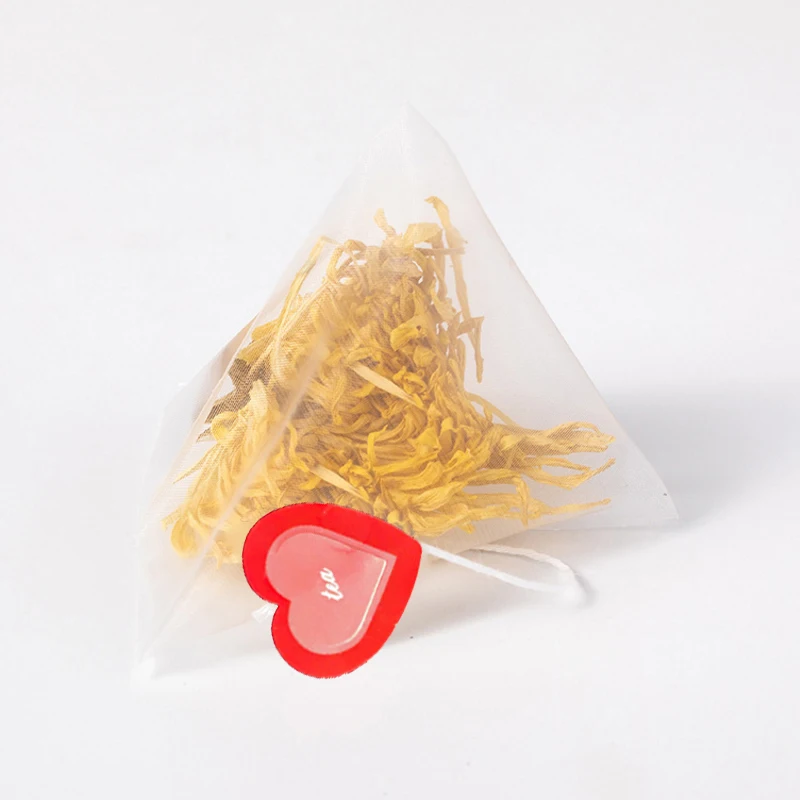 

2000pcs/lot New Pyramid Nylon Empty Tea Bags Filters String with Red Love Tag Transparent Teabag