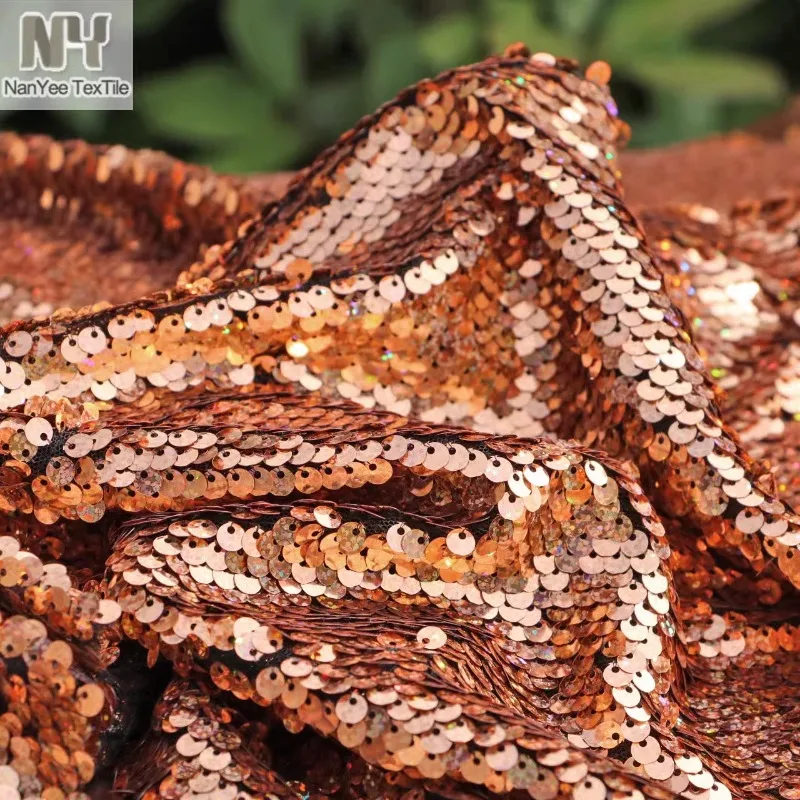 Rose Gold Laser Sequin Mesh Fabric for Clothing Jacket Sparkling Cloth Antique Copper Brown Colorful Designer Diy Sewing