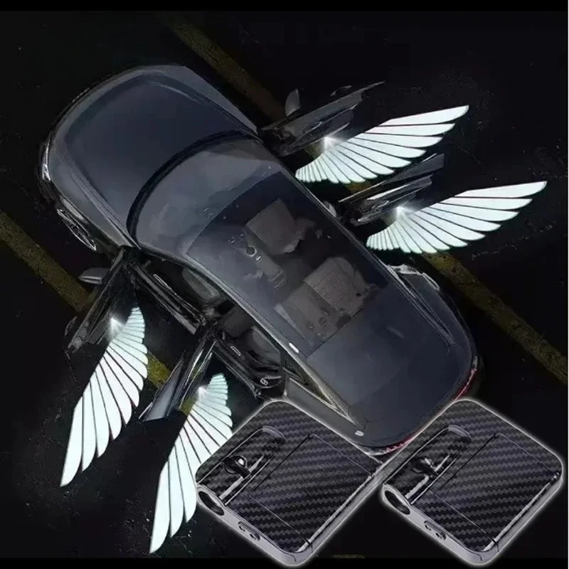 2pcs/4pcs Car Door Welcome Light Projector Sensing Angel Wing Light Car Atmosphere Decoration Modified Car Door Welcome Light