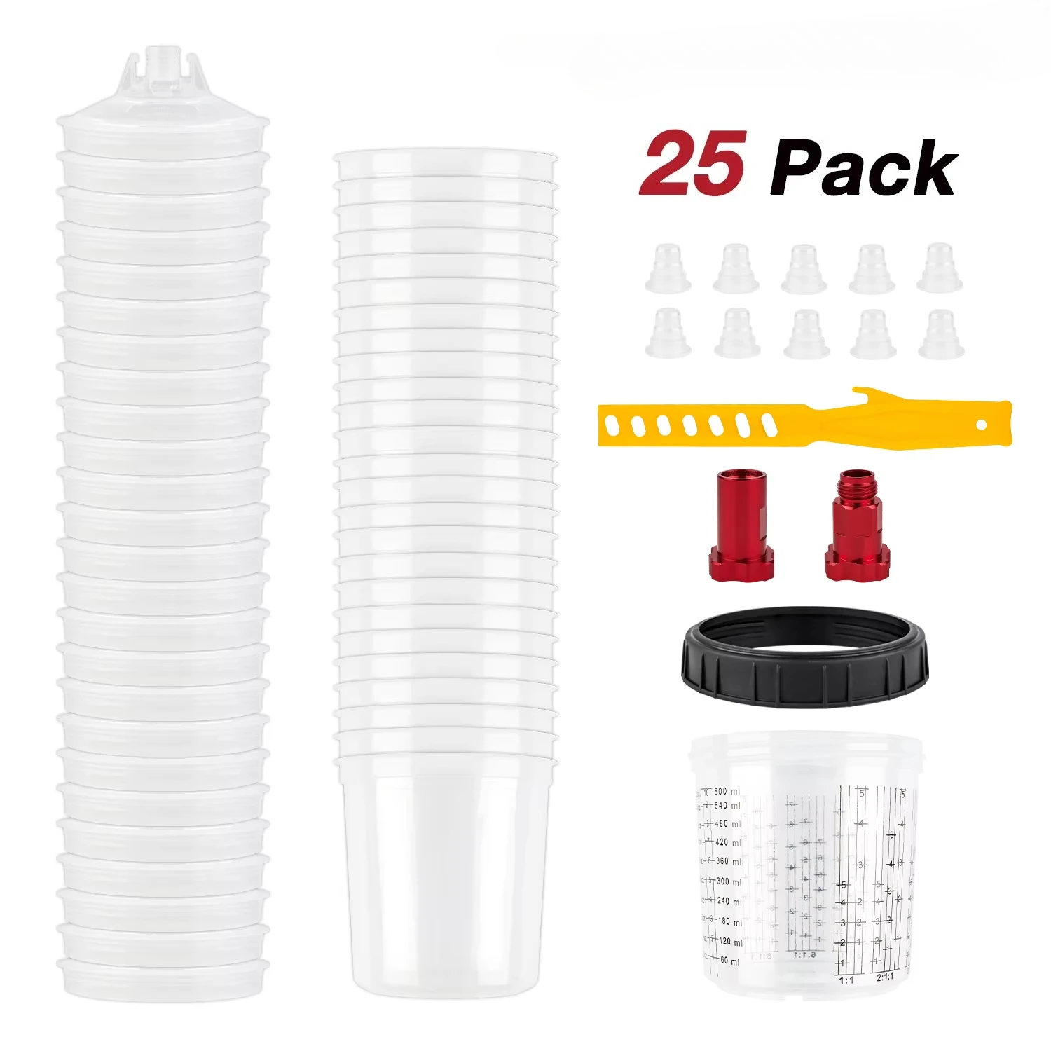 20.3oz/600ML Disposable Paint Cup with Spray Gun Cup Adapter 10/25/50Pcs Spray Gun Paint Mixing Cup H/O Quick  Spray Gun Tank