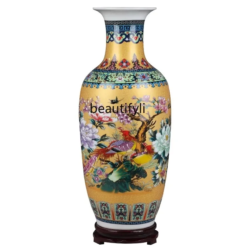 Jingdezhen ceramics vase flower insert enamel color phoenix, living room bedroom ornament