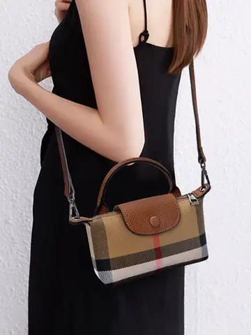 Aidrani Die neue Umhängetasche mit einer Schulter für Frauen besteht aus Segeltuch und Rindsleder mit einem hochwertigen und eleganten Karomuster