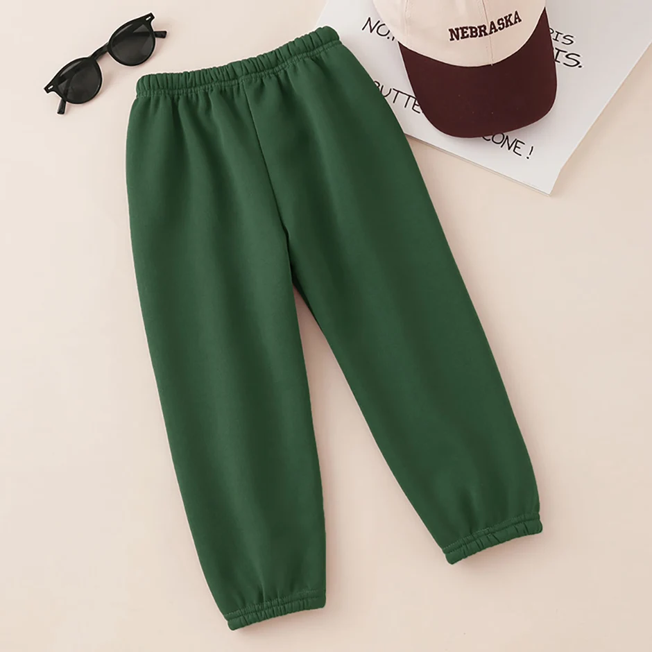 Herbst- und Winter-Plüsch-Freizeit-Sport-Knöchelhosen für Jungen und Mädchen, mit dickem, elastischem Bund, einfarbig, Outdoor-Hose – Detail 2