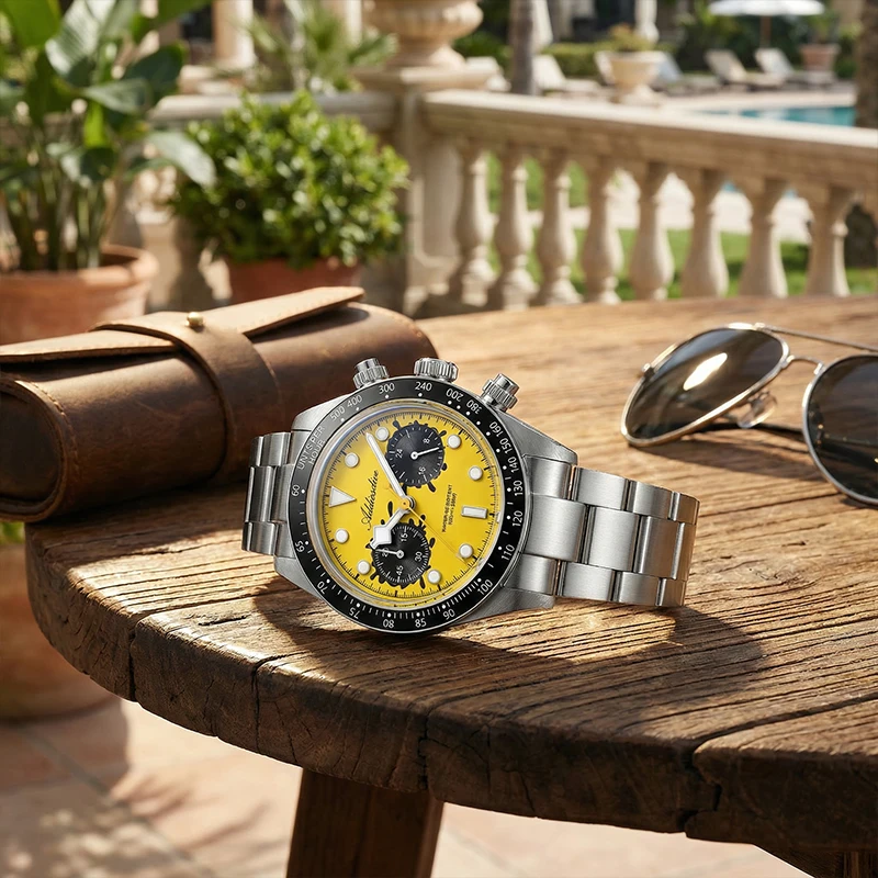 

ADDIESDIVE New VK64 Men Watch Oil Painting Color Design Quartz Wristwatch Luxury Ceramic Bezel Luminous 100m Waterproof Watch