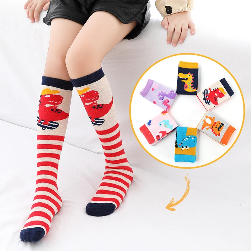 Fashion Infant girls Over-Knee High Socks cute Cartoon Dinosaur baby kids Children long Socks candy color cotton Warm Stockings