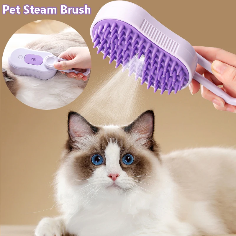 3-in-1 Dog Hair Brush Cat Hair Brush Electric Pet Cleaning Brush Steam Spray Brush Massage Hair Removal Comb Anti Flying Brush