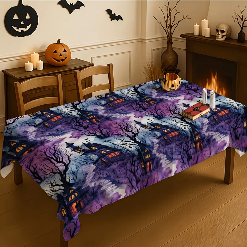 One Halloween-themed haunted house tablecloth, rectangular tablecloth, tablecloth decoration, Mexican festivalzyc