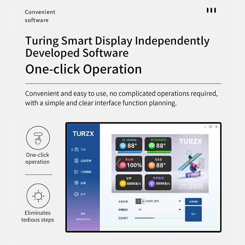 Layar Pintar USB IPS 8 Inci Baru TURZX 1280X800 Layar Sekunder Diperpanjang Desktop CPU GPU RAM Monitor Komputer untuk Windows 10 11