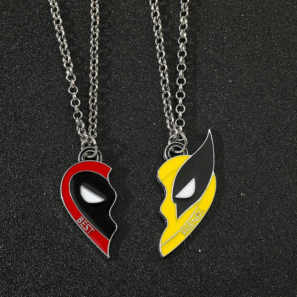 2pcs Marvel Movie Deadpool & Wolverine Necklace Best Friends Set Split Heart Matching Pendant Necklace for Fans Accessories Gift