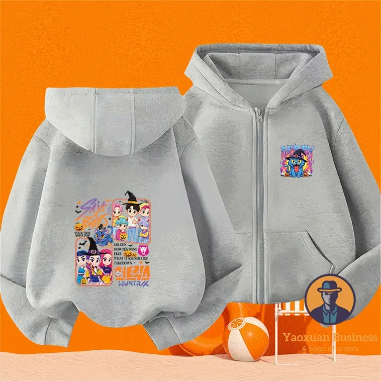 เสื้อฮู้ดซิปเด็กผู้หญิงเด็กผู้ชายลายการ์ตูนน่ารัก แฟชั่นฤดูใบไม้ร่วงฤดูหนาว กันลม อุ่นสบาย สไตล์ KPop Demon Hunters