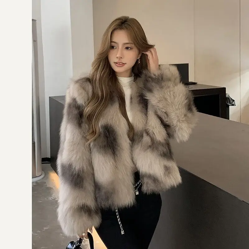 Mode Imitatie Vos High-end Bontjas Vrouwen Herfst Winter Jonge Nieuwe Bont Korte Overjas Lange Mouw Dikker Warme Bontjassen