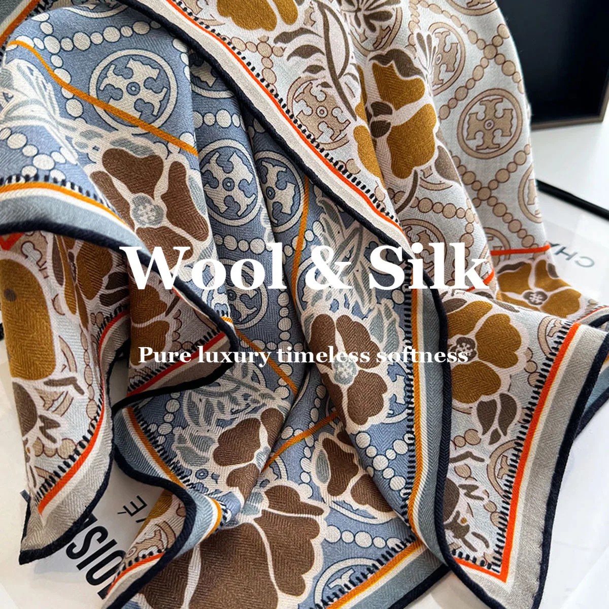 

Новый шарф из 82% шерсти и 18% натурального шелка, двусторонний принт, женская шаль-накидка, платок, бандана, хиджаб, пашмина, пончо, шейный платок