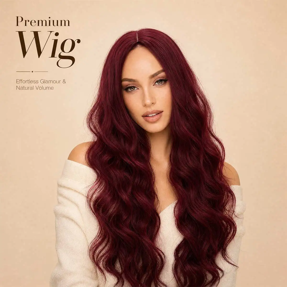 Wine Red Long Wavy Wig, Natural Middle Part Synthetic Wig for Women Halloween Costume Club Dating Wear