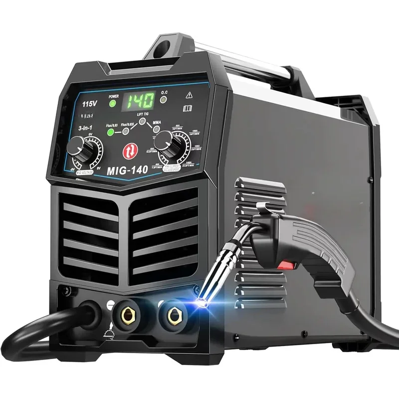 140Amp Welder, 110V Flux Core MIG/Stick/Lift TIG 3 in 1 MultiProcess Welding Machine with Synergy, IGBT Inverter Portable Ga