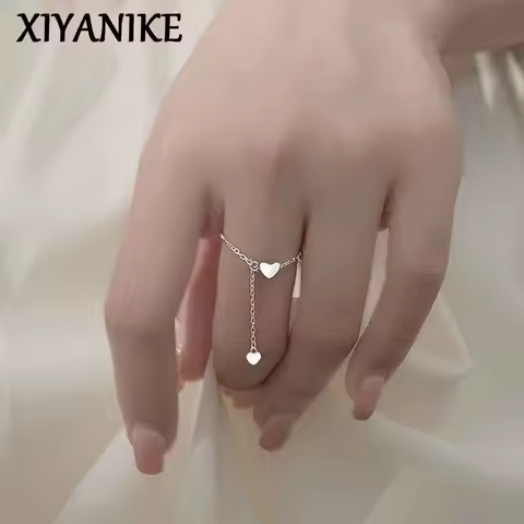 XIYANIKE Silver Color Unique Design Love Heart Hanging Chain Ring Elegant Charm Index Finger Gift For Women Adjustable