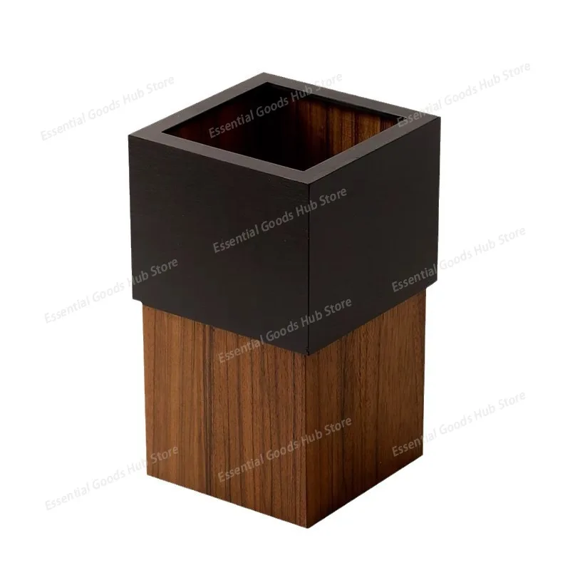 

Wooden square black walnut color trash can Solid wood paper basket Household living room Bedroom Office garbage storage bucket