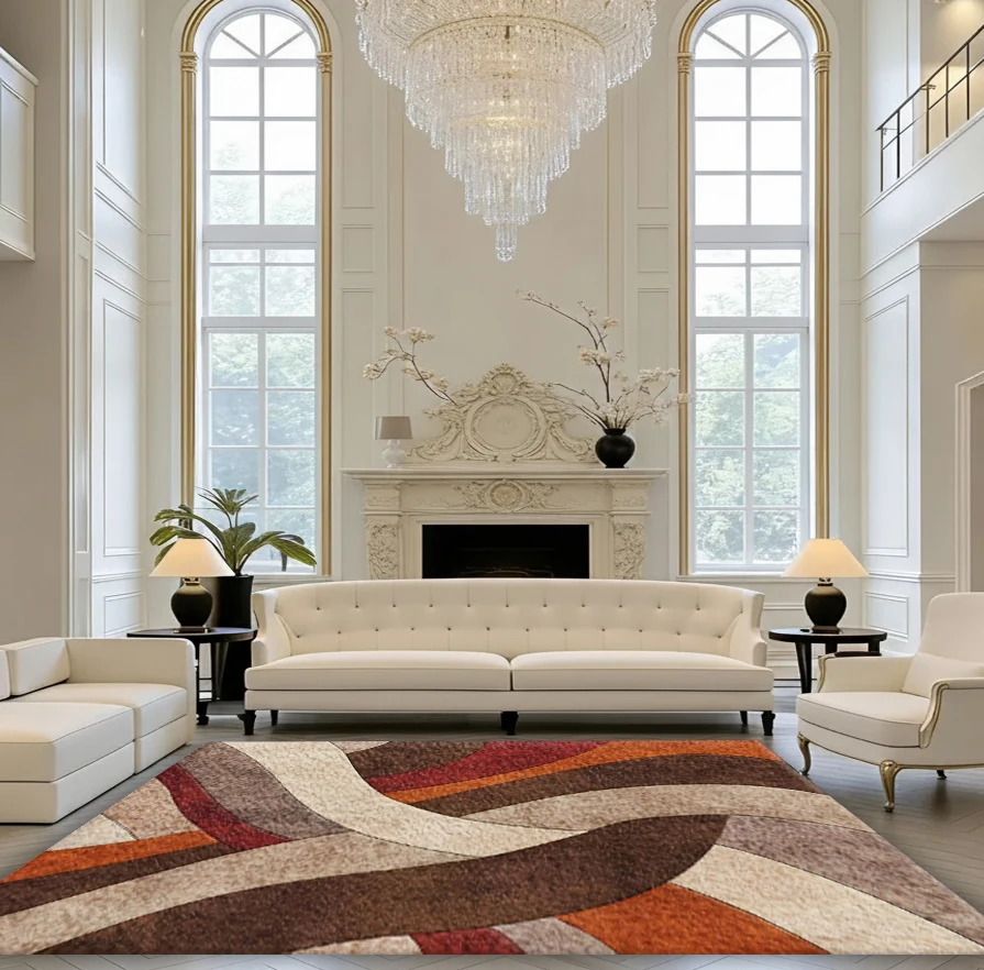 Mid Century Abstract Color Block Area Rug Retro Printed Decorative Floor Rug for Living Room Bedroom Home Decoration