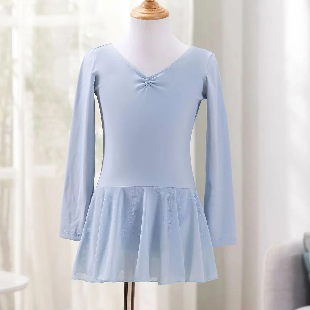

Ballet Dress Long Sleeve Ballet Leotard Girls Kids Nylon Dancewear Training Dress Chiffon Skirted Leotard Party Costumes