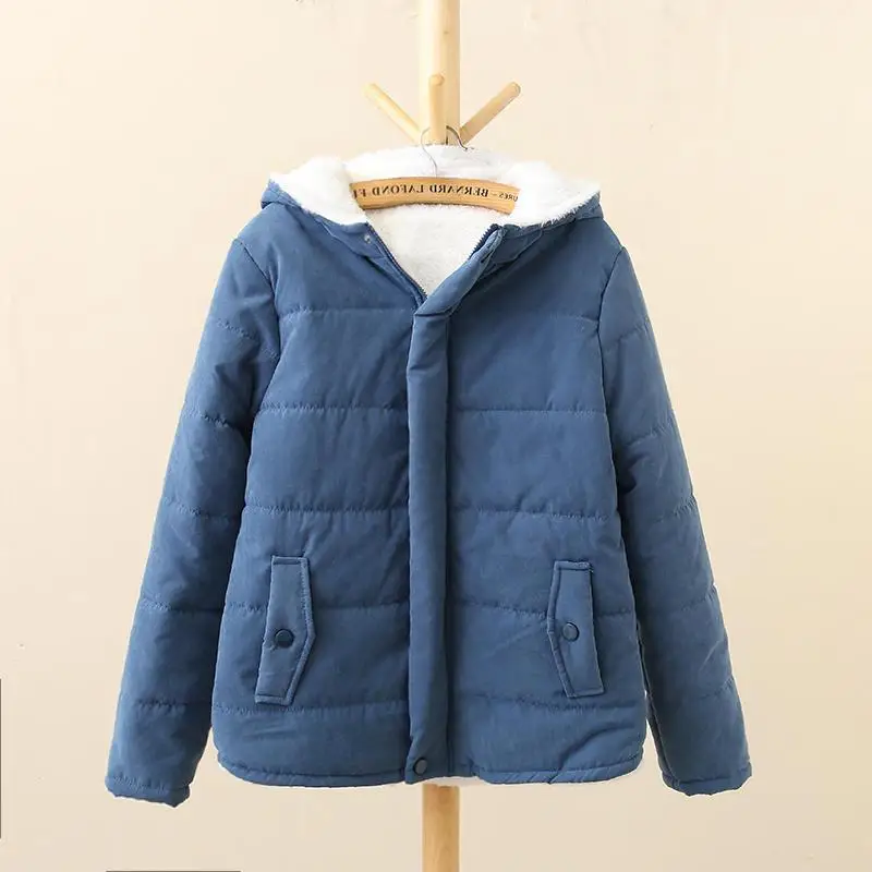 Parkas con capucha de Color sólido para mujer, Parkas gruesas de terciopelo de estilo coreano, ropa básica sencilla con bolsillos, abrigos