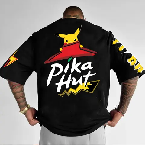 Pokémon Animation Derivatives Pikachu Tryck T-shirt Herr Dam Sommar 2025 Oversize Löst Bomull Gatu Trend Märketopp 8 best sales Pikachu T-shirt - №4
