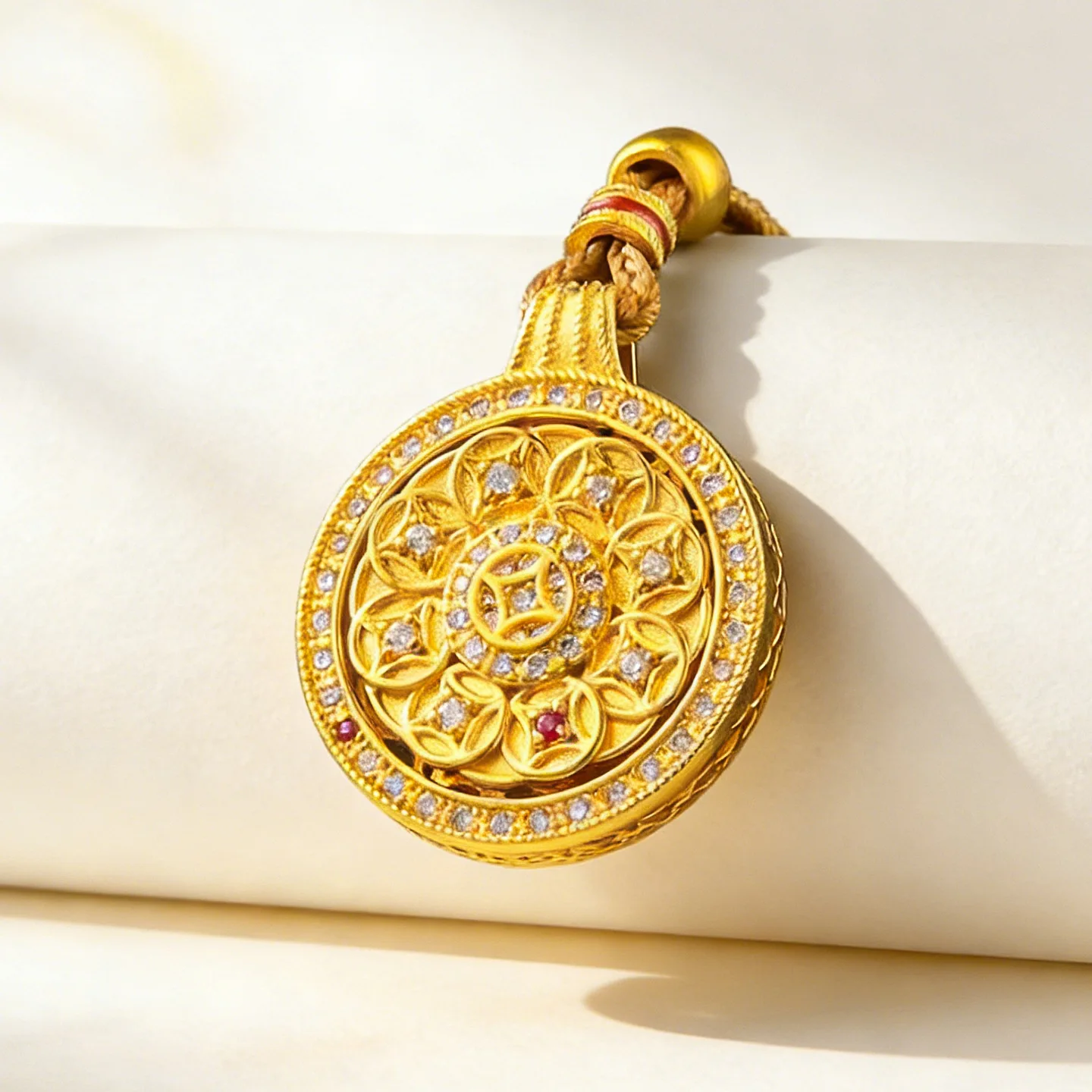 Luxury 24K 9999 Pure Gold real gold Copper Coin Compass Pendant Women's Clavicle Chain