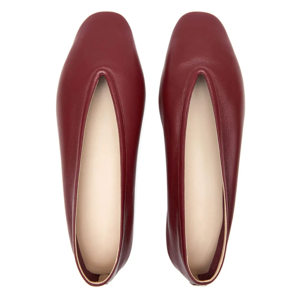Classic Ladies Square Toe Ballerina Ballet Shoes Large Size Black Camel Wine Plum Cushion Flat Shoes Ladies Rubber Sole Pumps