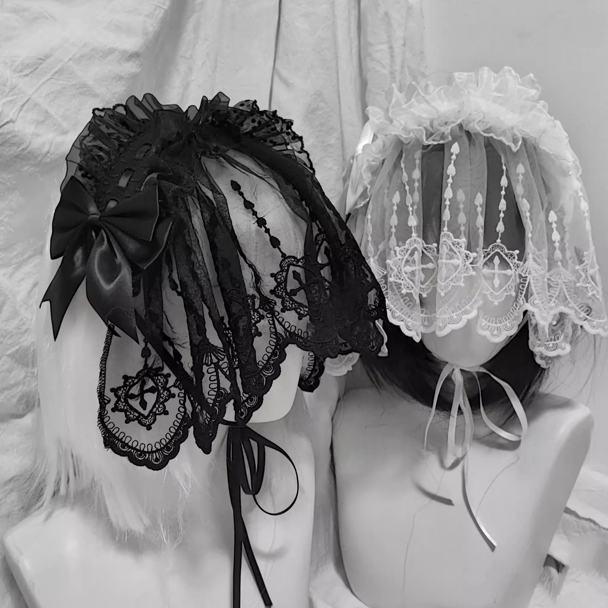 4 tipi di velo da sposa Lolita originale, fascia versatile, gotico, pizzo scuro, copricapo da angelo, accessorio per capelli con volant, cosplay Lolita