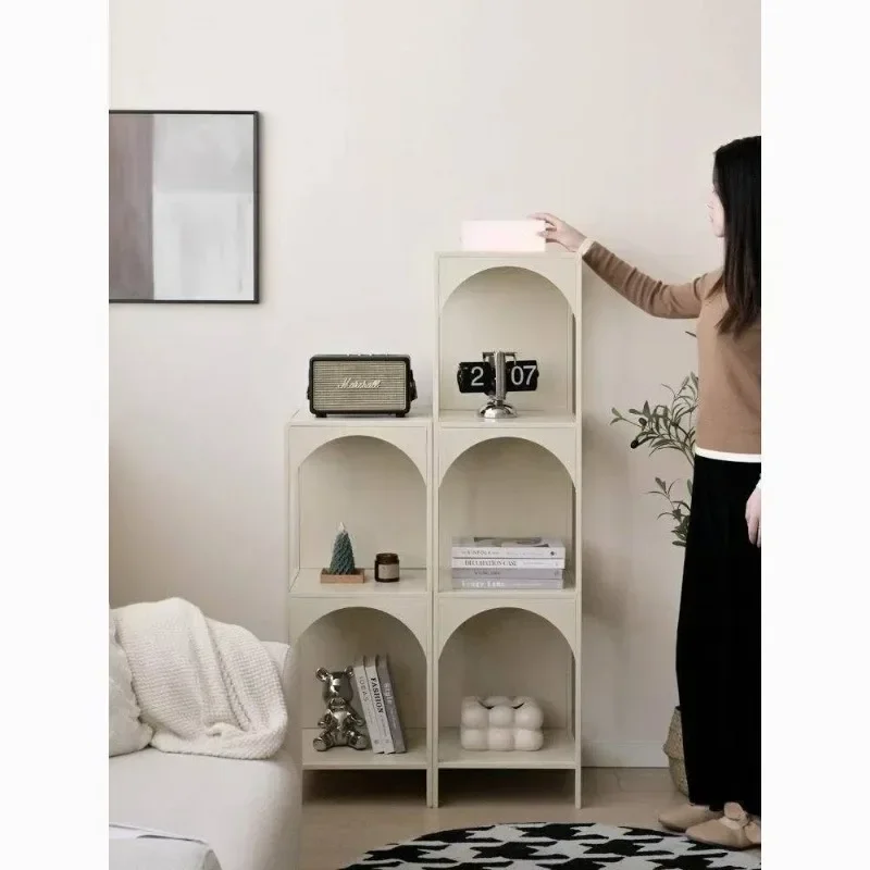 Creative wrought iron living room floor shelf bookshelf corner bookcase sundries storage display rack combination cabinet cream