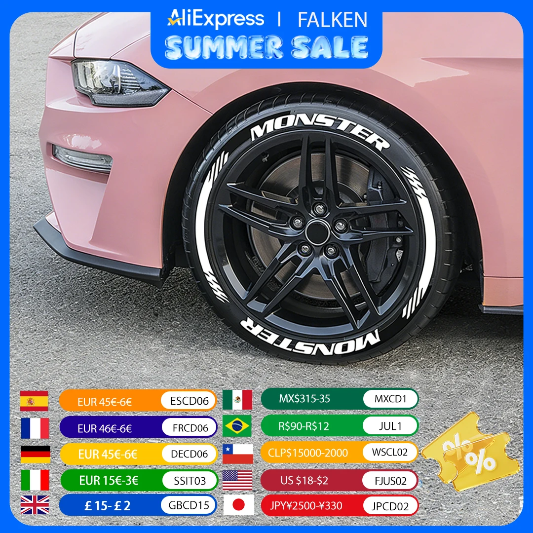 8Pcs MONSTER Car Tire Stickers for 4 Wheel, Fit Most Tire Sizes Waterproof, Accessories, Car Racing Style Tire Decals
