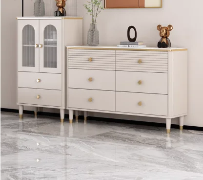 Six-Drawer Chest with Slab Countertop Bedroom Storage Cabinet Living Room Wall-Mounted Tea Set Shelving Unit