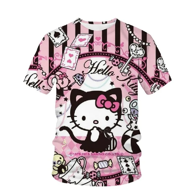 Hello Kitty Boy Girl T-shirts MINISO Women T-shirts 3D Print Cartoon Short Sleeves Oversized Women T-shirts Fashion Men Clothing