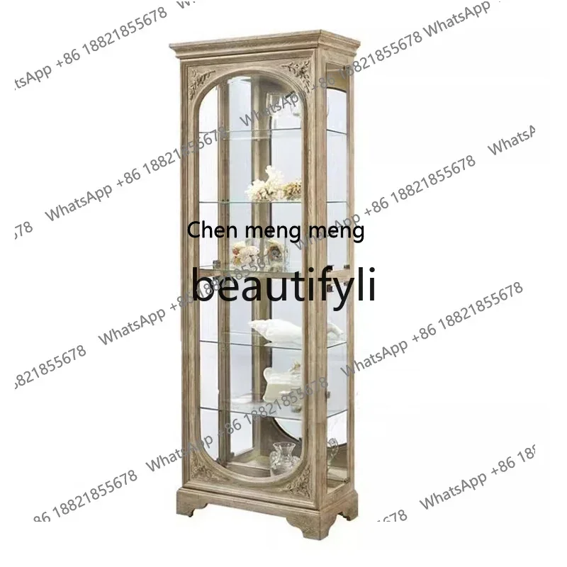 

Light luxury French all-solid wood single-door glass wine cabinet retro living room porcelain cabinet storage decorative cabinet