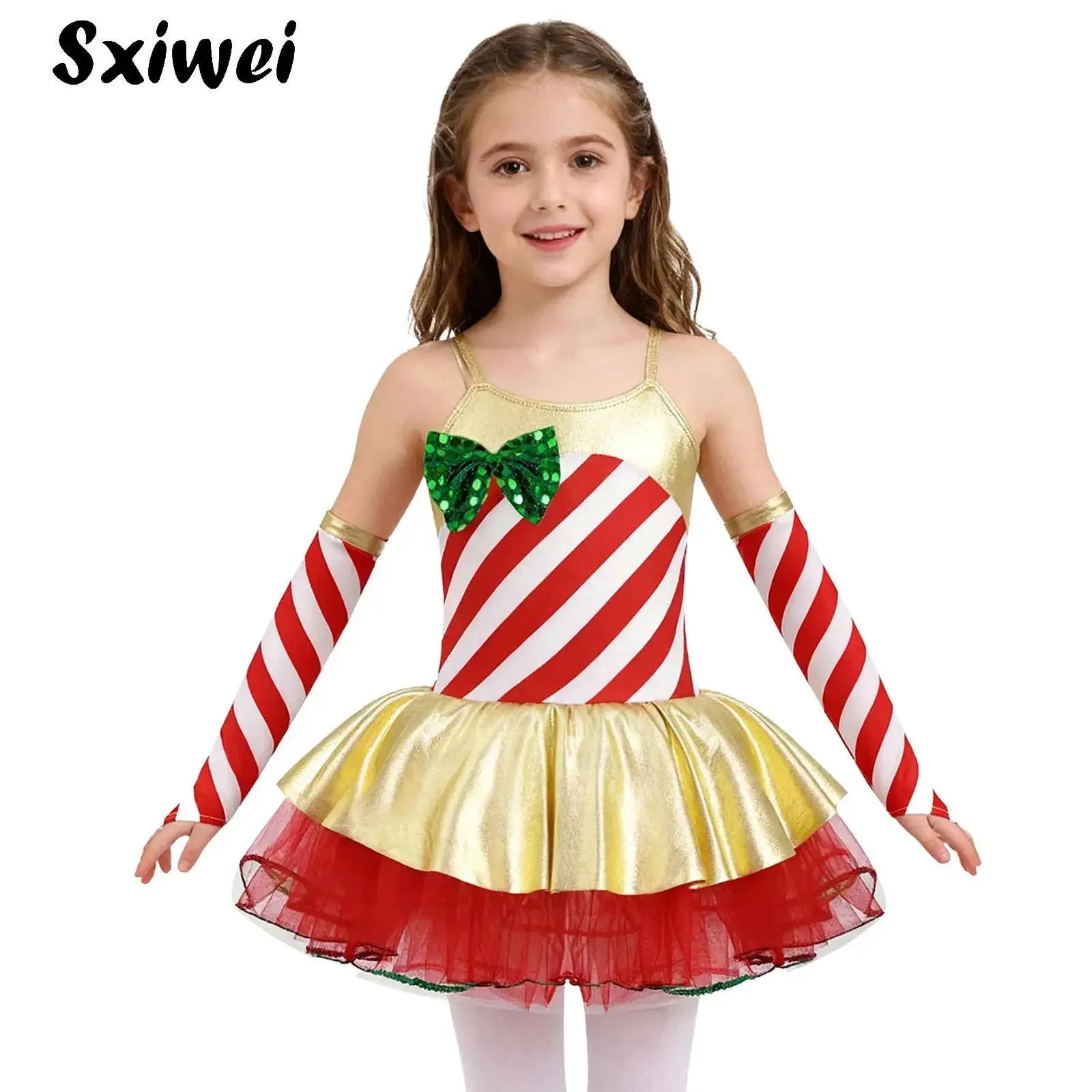 

Girls Ballerina Candy Cane Ballet Dance Set Princess Prom Party Christmas Dancewear Gymnastic Leotard Figure Skating Tutu Dress