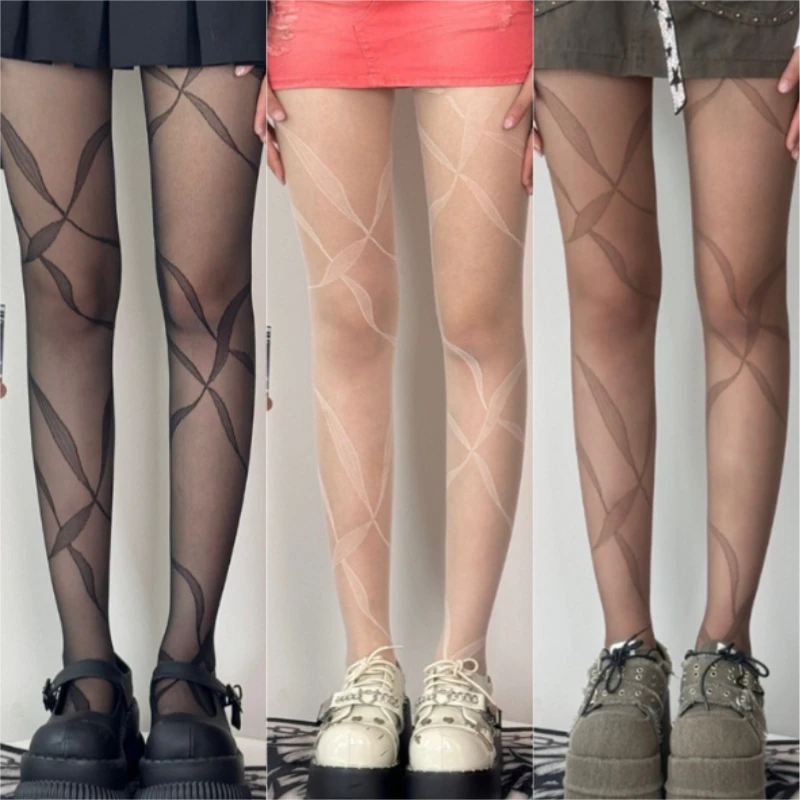 

New Pattern Stockings Women Summer Thin Irregular Lines Sheer Tights Sweet Ballet Style Y2K Gothic Lolita Hot Girls JK Pantyhose