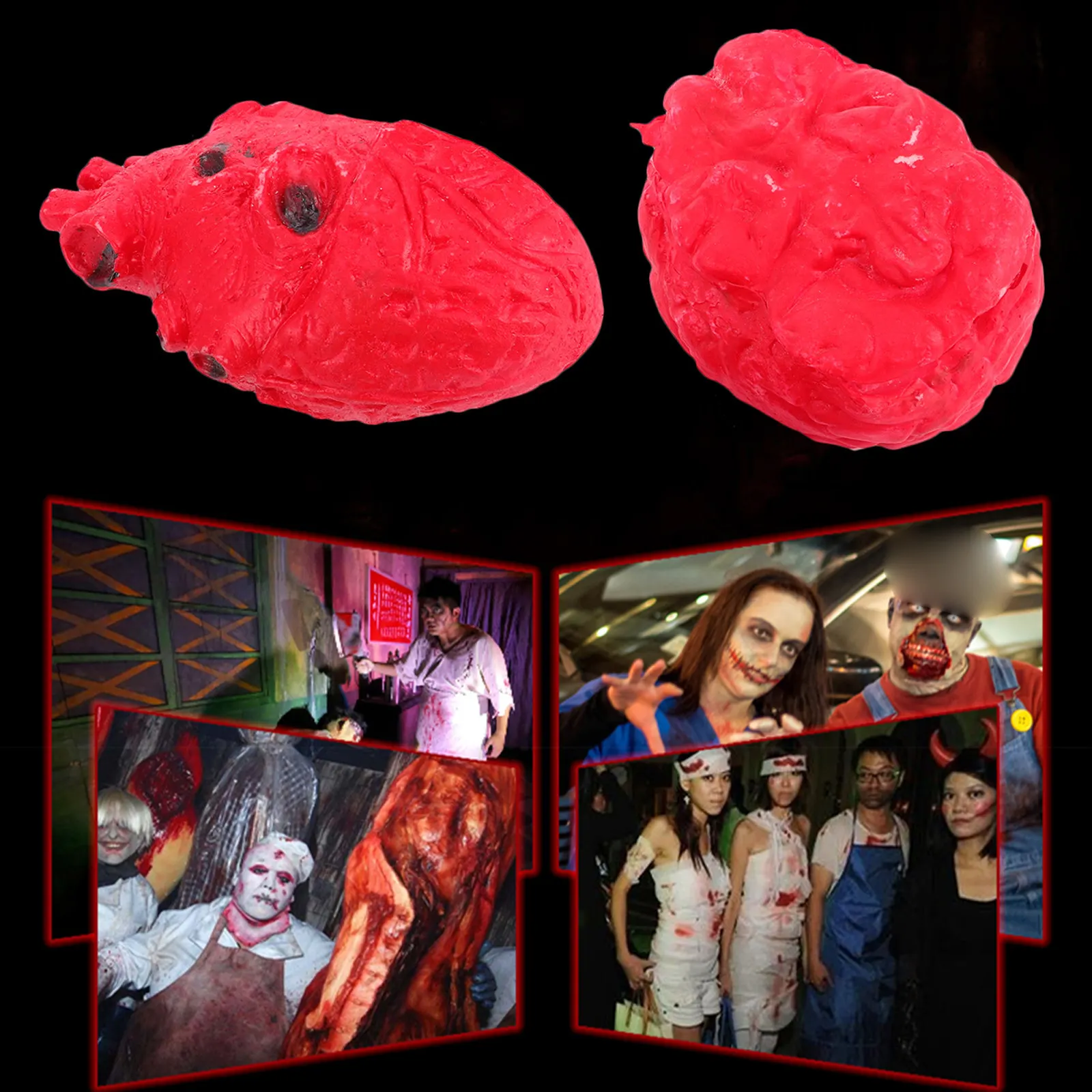 

2Pcs Realistic Halloween Brain Heart Props Dreadful Body Part Decoration for Scary Party Pranks Stage Tricks Horror Theme Home