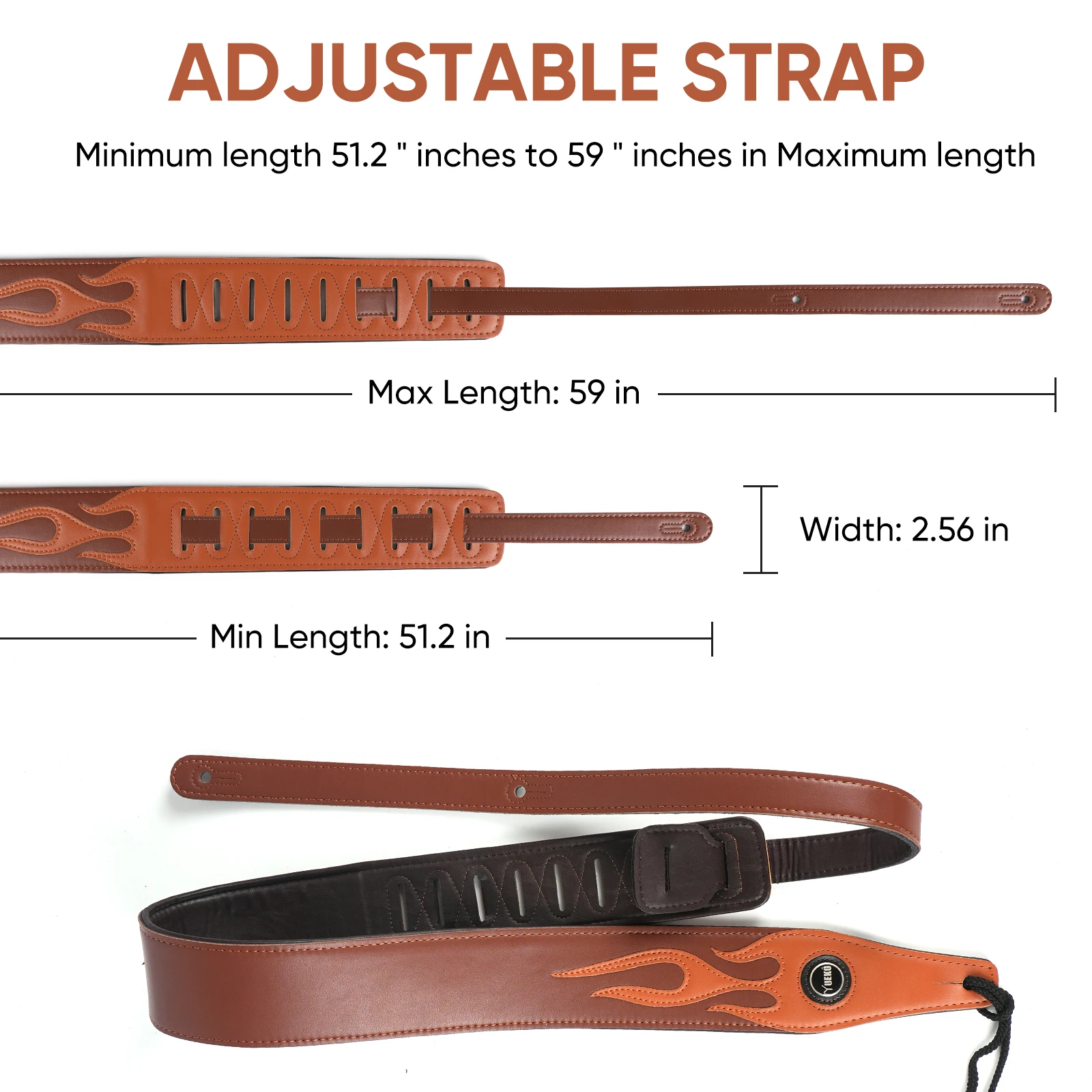 JEStrap universel avec 2,2 de pluie pour guitares acoustiques et basses, longueur réglable en cuir, sangle initiée à motif de flamme