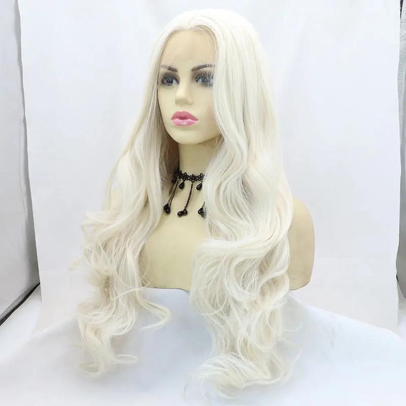 Natural White Loose Wave Hair Synthetic 13X4 Lace Front Wigs High Quality Heat Resistant Fiber Hair Middle Parting For Women Wig