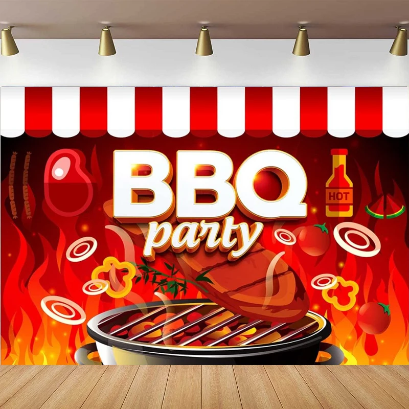 Photography BBQ Party Backdrop Oven BBQ Background Red Flame Watermelon Photo Booth Props Banner BBQ Birthday Party Supplies