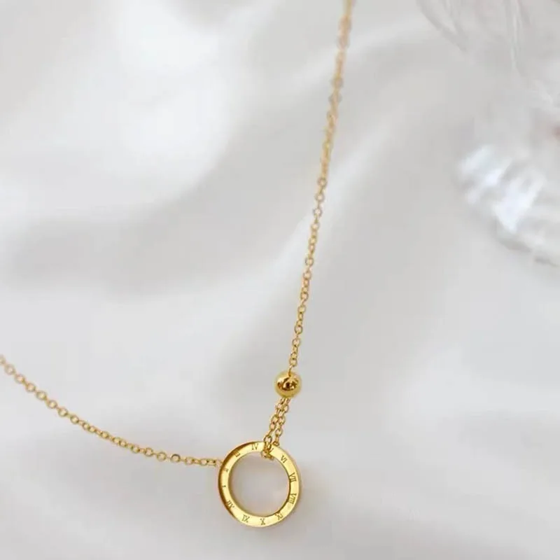 Korean Style Stainless Steel Necklace for Women Roman Letter Circular Steel Beads Non Fading Collarbone Chain Party Gifts Choker