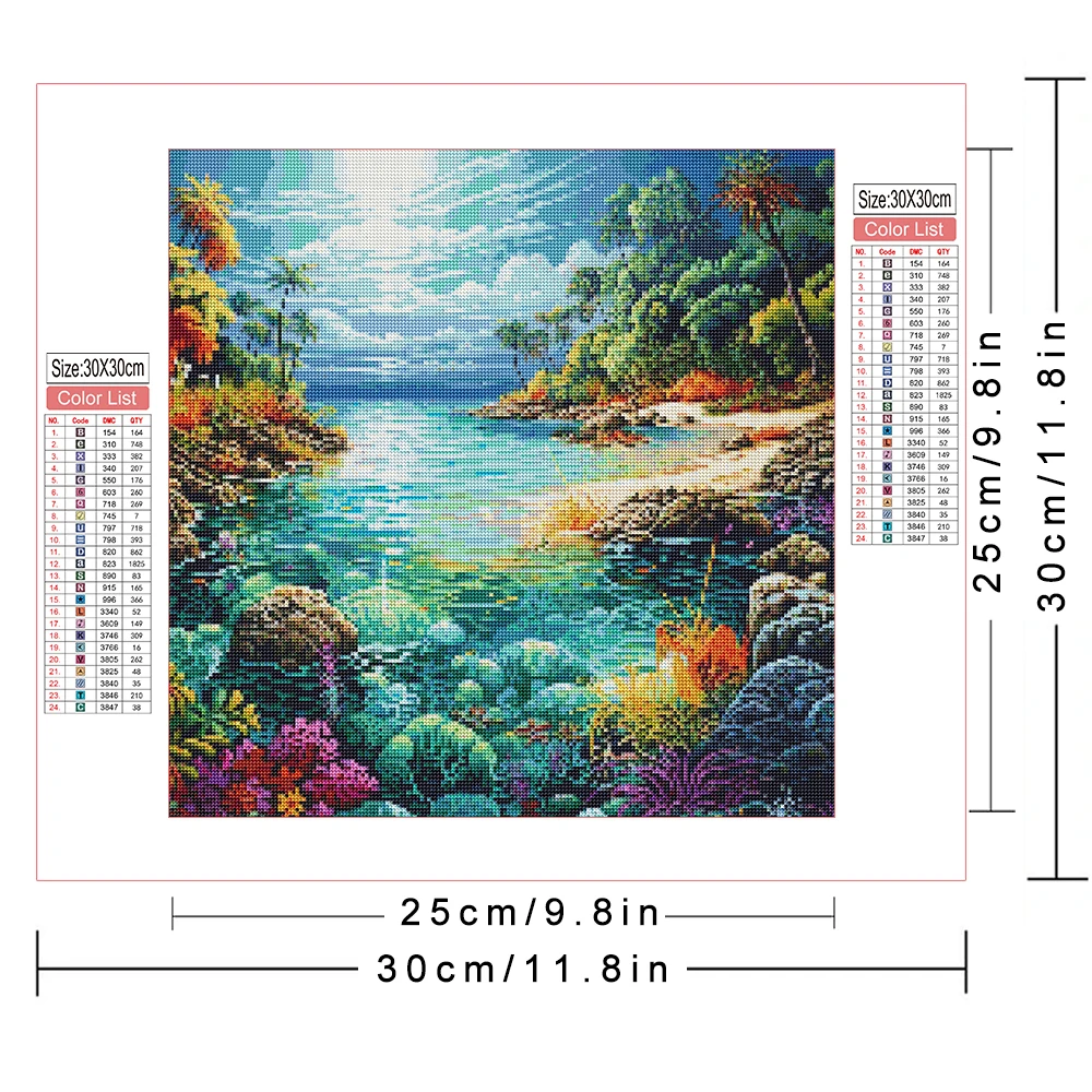 AZQSD Diamond Painting Seaside Landscape Mosaic Handmade 5d Diy Needlework Tree Beach Embroidery Scenery Cross Stitch Kits