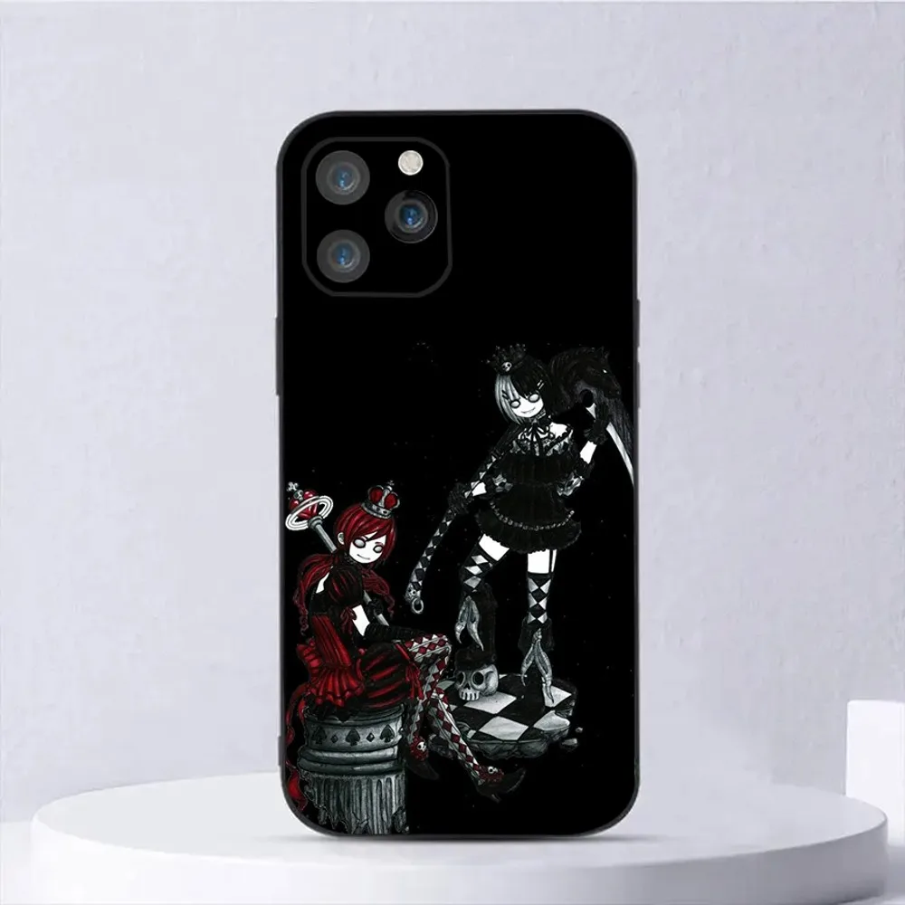 Love Black and Cute Emo Phone Case For iPhone 15,14,13,12,11,Plus,Pro Max,XS,X,XR,SE,Mini,8,7 Soft Silicone Black Cover